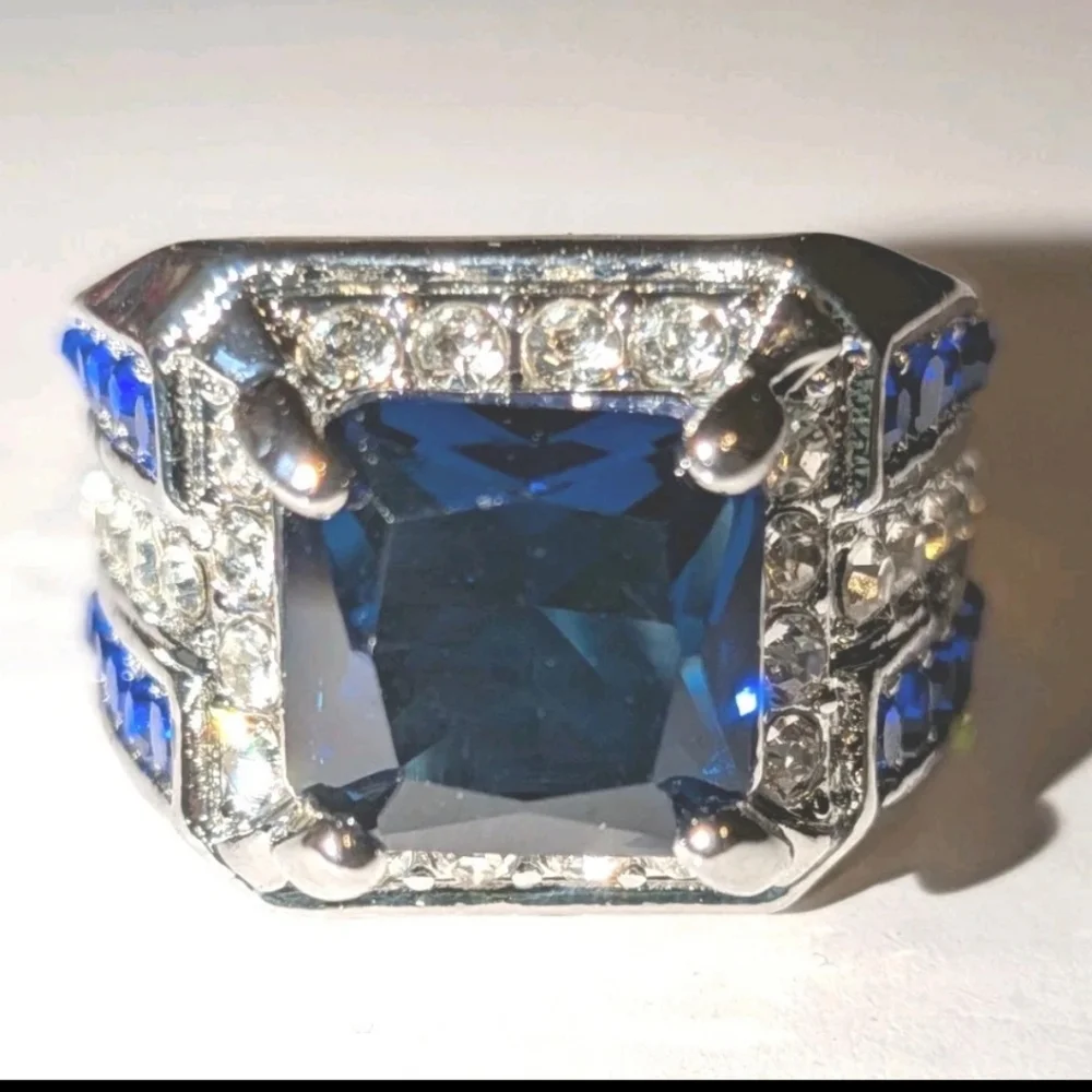 Sapphire Diamond Men's Ring Sz 9